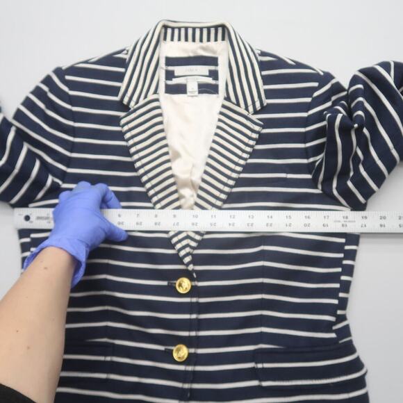J Crew Schoolboy Blazer Size 10 Navy Stripe Linen - Picture 11 of 14